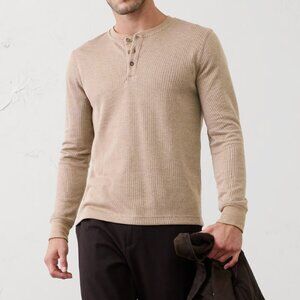 Banana Republic Factory Waffle Knit Henley, Maverick Tan Heather, Large, NWT